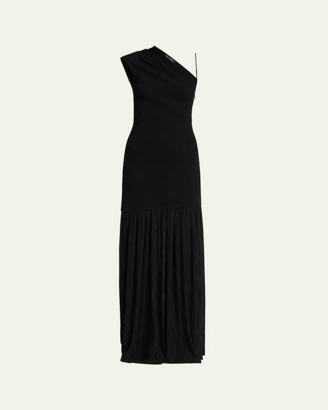 Cora One-Shoulder Pleated Crepe Chiffon Maxi Dress